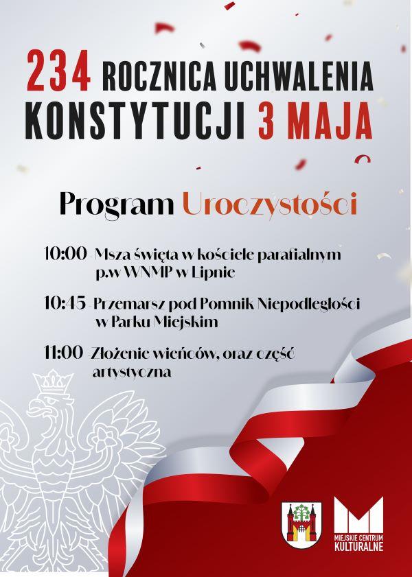 Zapraszamy na obchody 234 rocznicy uchwalenie Konstytucji 3 maja