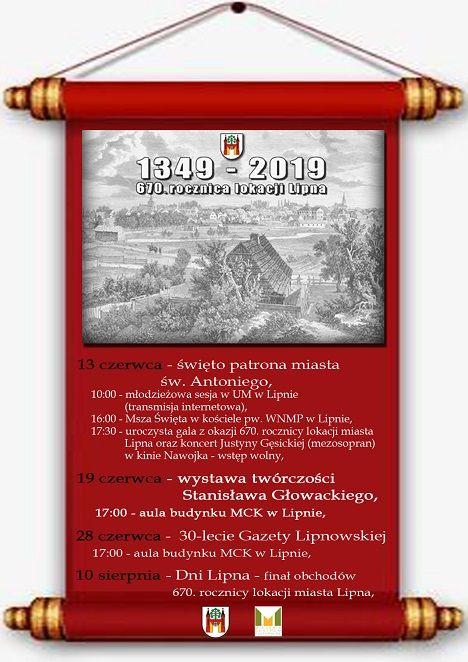 670. rocznica lokacji Lipna - program uroczystości