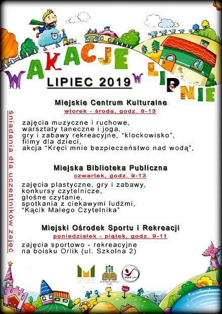 Wakacje 2019 - zajęcia w Miejskim Centrum Kulturalnym w Lipnie