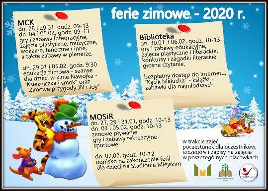 Ferie 2020 - ogłoszenie o zapisach na zajęcia feryjne w MCK, MBP i MOSiR