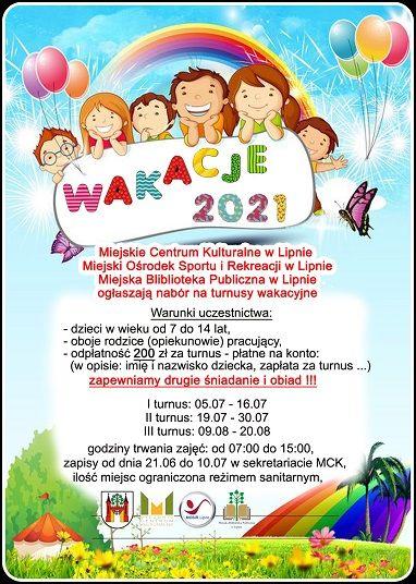 Wakacje 2021 w mieście Lipnie - zapisy na turnusy wakacyjne