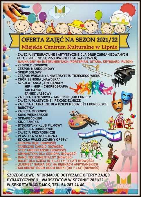 Oferta zajęć w Miejskim Centrum Kulturalnym w Lipnie na sezon 2021/22