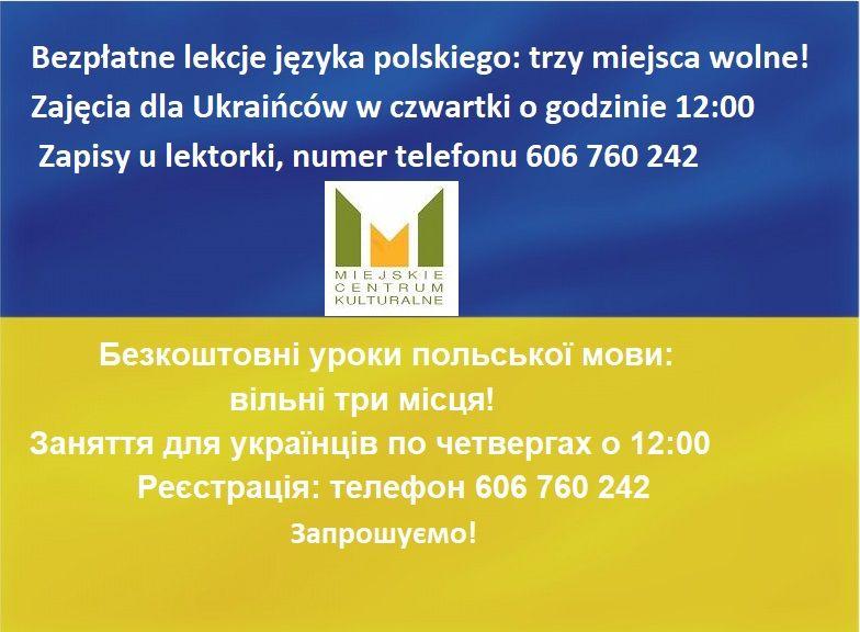 Bezpłatna nauka języka polskiego: 3 miejsca wolne. Zapraszamy!