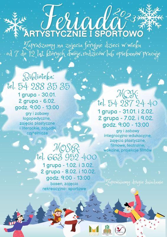 „FERIADA” W MIEŚCIE – ZAPISY NA ZAJĘCIA W MCK, MBP oraz MOSiR